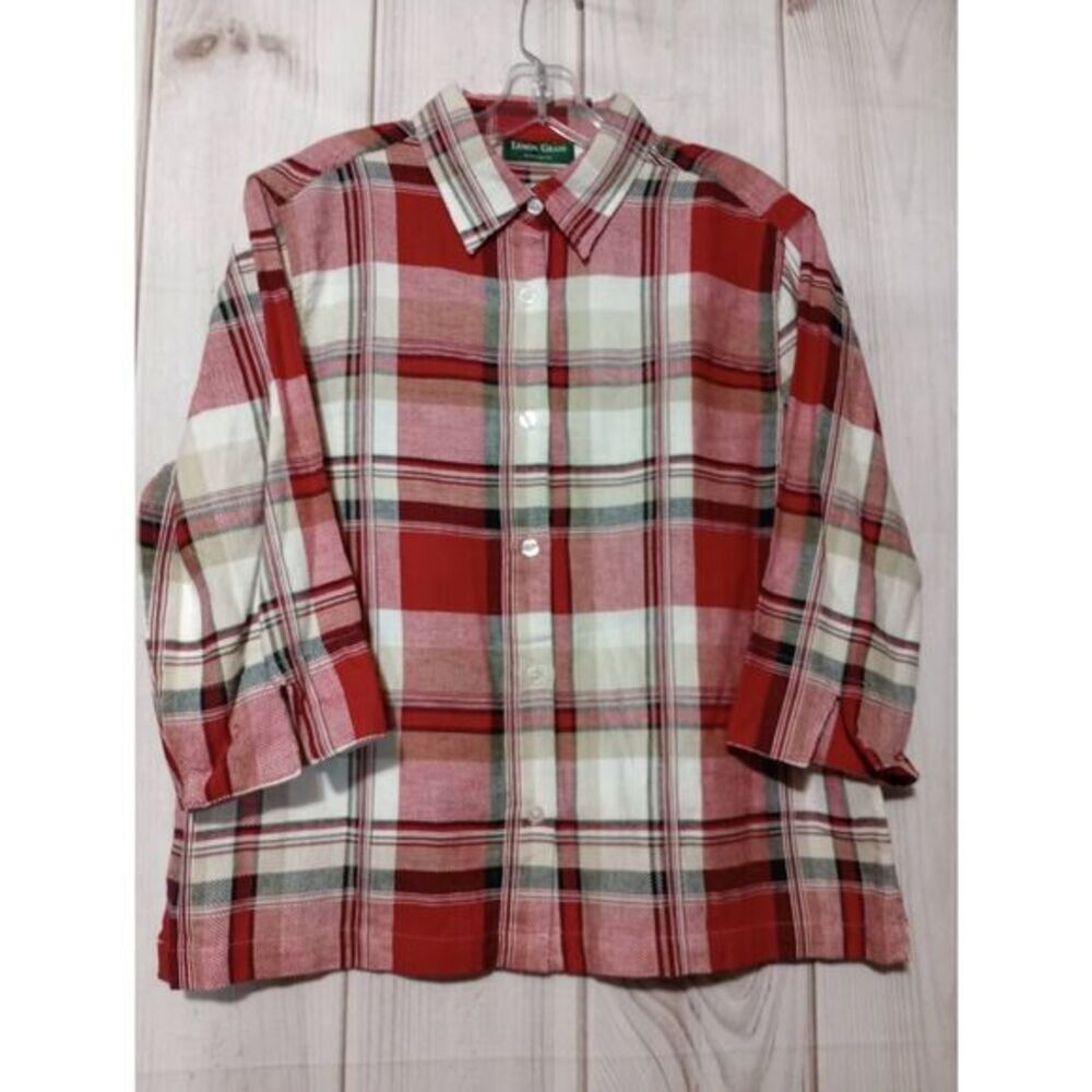 Lemon Grass Studio Women's Red Plaid Button Up Shirt‎ Size L 100% Cotton